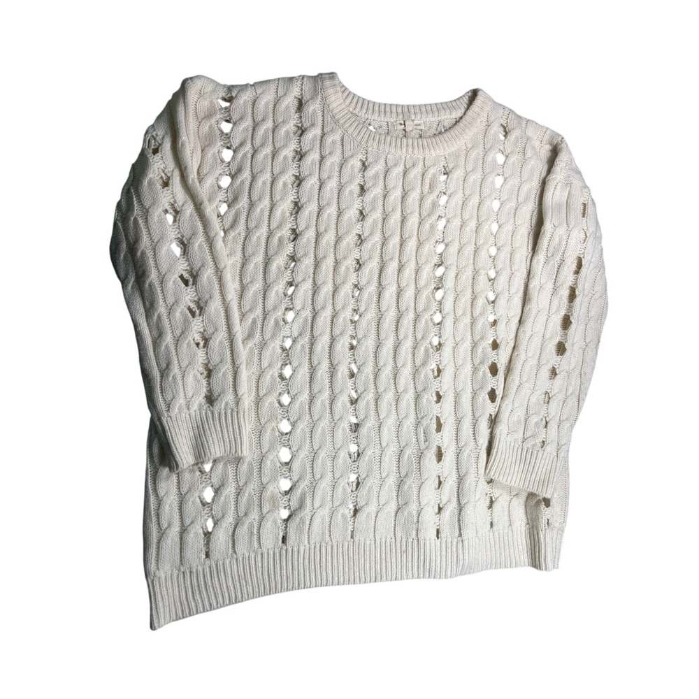 Newbury Kustom Womens M/L Cream Cable Knit Sweater Openwork Chunky Boho
